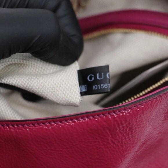 GUCCI Vernice Naplack Medium Soho Chain Shoulder Bag Bright Bouganville - Picture 12 of 14